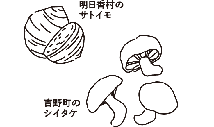 明日香村のサトイモ、吉野町のシイタケ