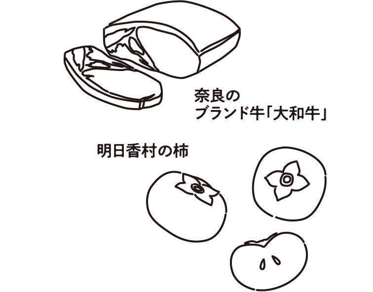 奈良市のブランド牛「大和牛」、明日香村の柿